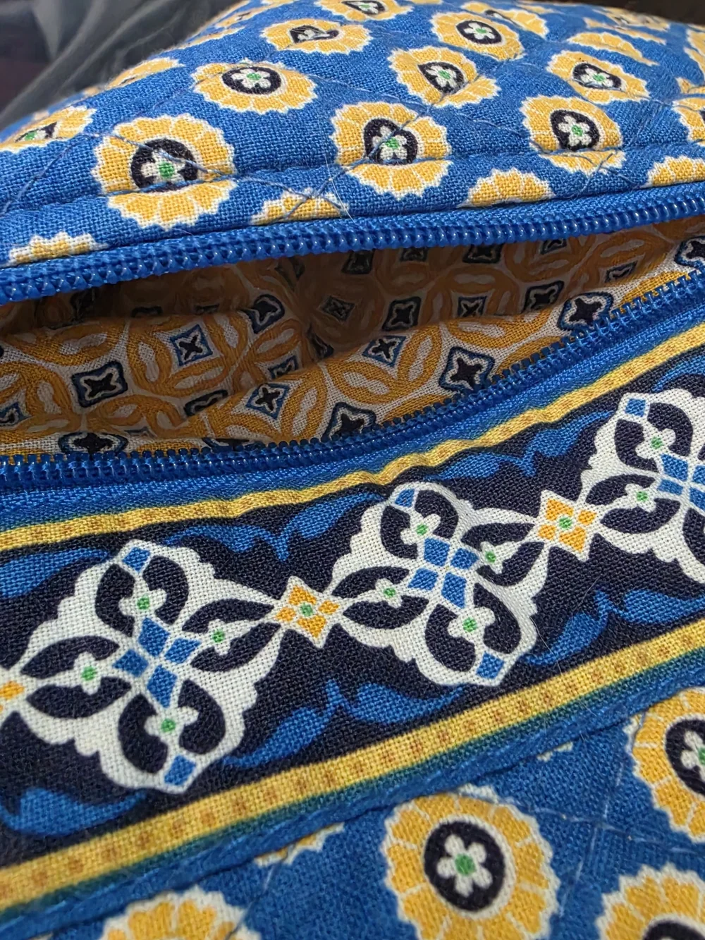 Vera Bradley Bright Blue and Yellow Floral Drawstring Sling Backpack